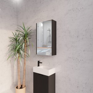 Matte Black Fluted Mirror Cabinet 450